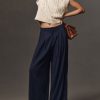 Anthropologie Pants & Jumpsuits _ Anthropologie Avery Wide-Leg Navy Linen Pants _ Color_ Blue _ Size_ Xlp KIALUNA Celana Chino Cewek Premium Slimfit
