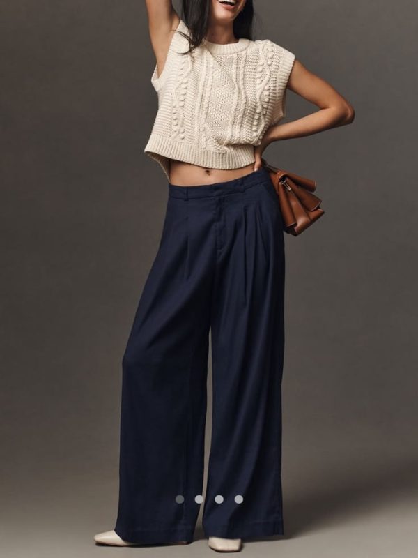 Anthropologie Pants & Jumpsuits _ Anthropologie Avery Wide-Leg Navy Linen Pants _ Color_ Blue _ Size_ Xlp KIALUNA Celana Chino Cewek Premium Slimfit